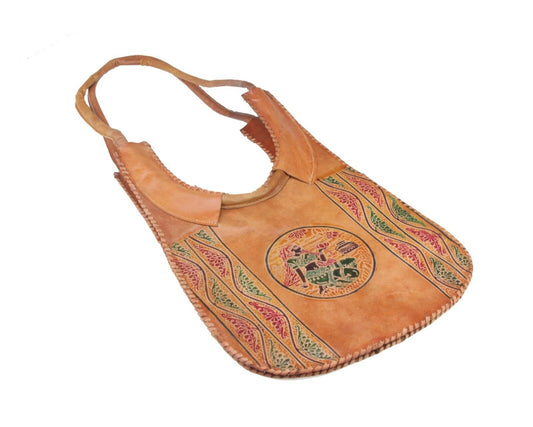 Leather Bag Light Brown African Tribal Woven Vintage Print Handmade Shoulder Bag