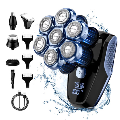 5 in 1 Electric Head Shaver for Bald Men 7D Floating Cutter Beard Trimmer Clipper Waterproof Shaving Men Grooming Kit