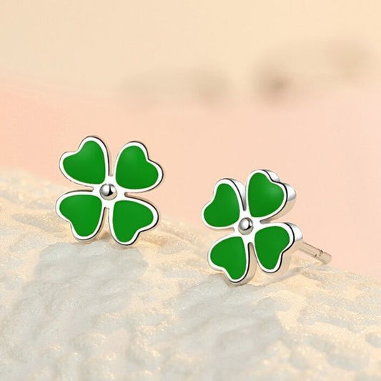 925 Sterling Silver Lovely Clover Flower Stud Earrings Women Girls Jewellery