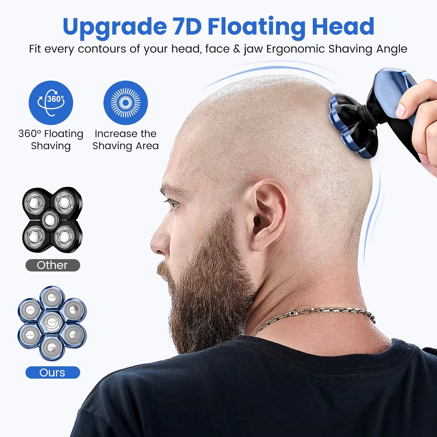 5 in 1 Electric Head Shaver for Bald Men 7D Floating Cutter Beard Trimmer Clipper Waterproof Shaving Men Grooming Kit